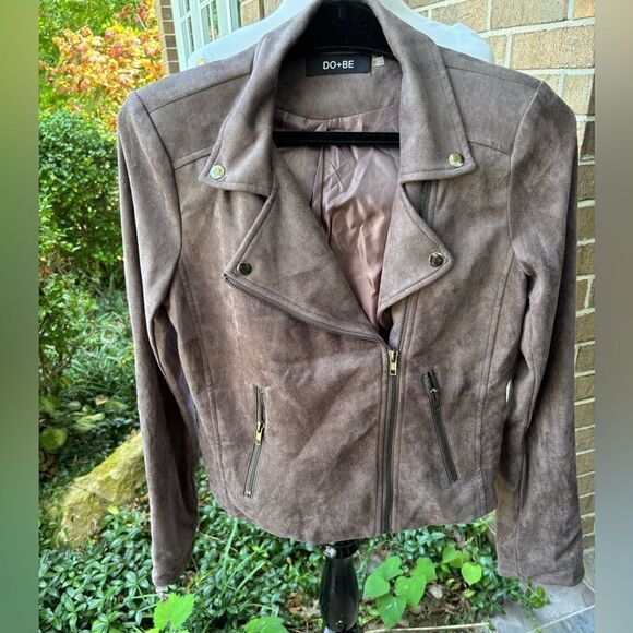 Do+Be Greige Faux Suede Moto Jacket size M - Picture 6 of 7